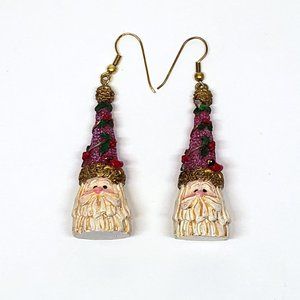Resin Santa Claus Earrings Dangle Cardinal Holly Berry Hat Gnome Gold Purple